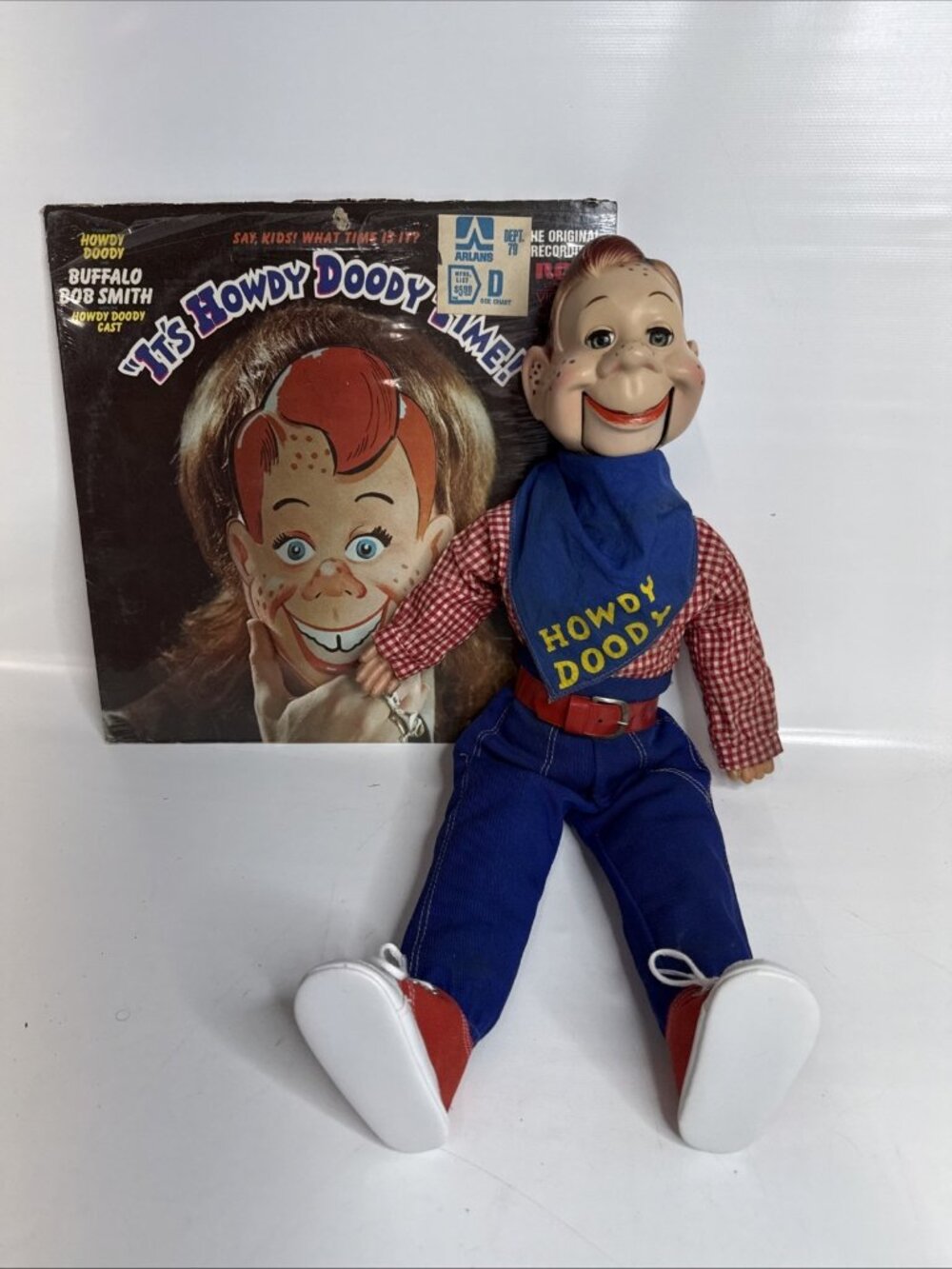 1950s HOWDY DOODY w/Glass SLEEP EYES Ventriloquist Doll-WORKS- With Lp